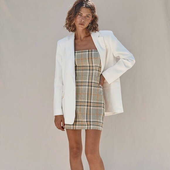 Aritzia Wilfred Modern Mini Dress- Neutral Plaid Mini Dress- Size 0 - Picture 12 of 13